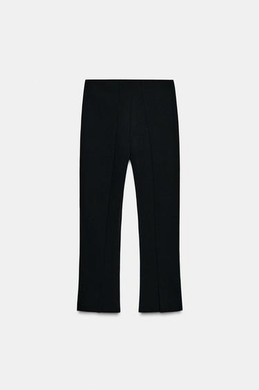 Zara CREPE CAPRI PANTS WITH SLIT - Black