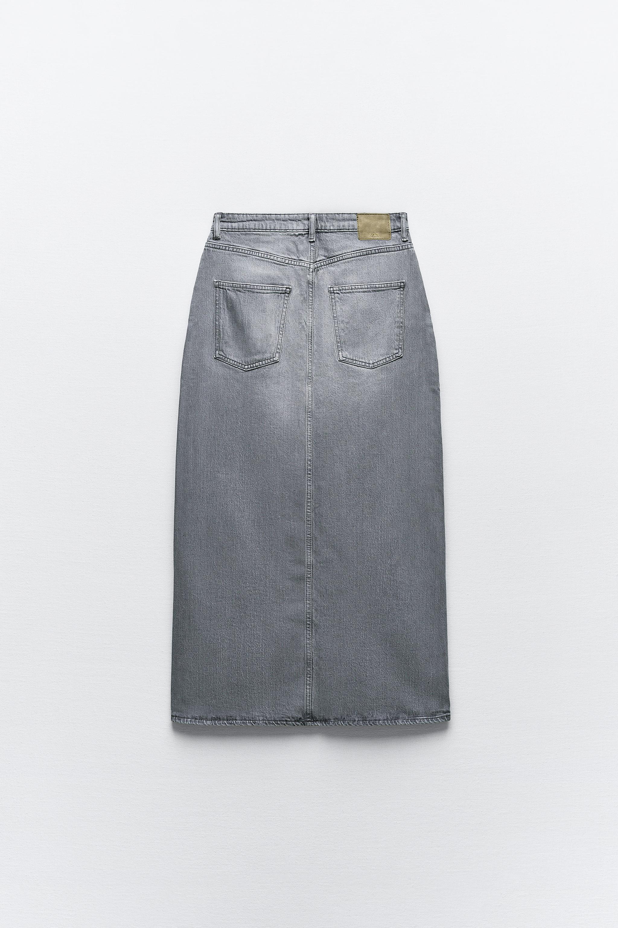 Z1975 SLIT DENIM MIDI SKIRT - Gray | ZARA Canada