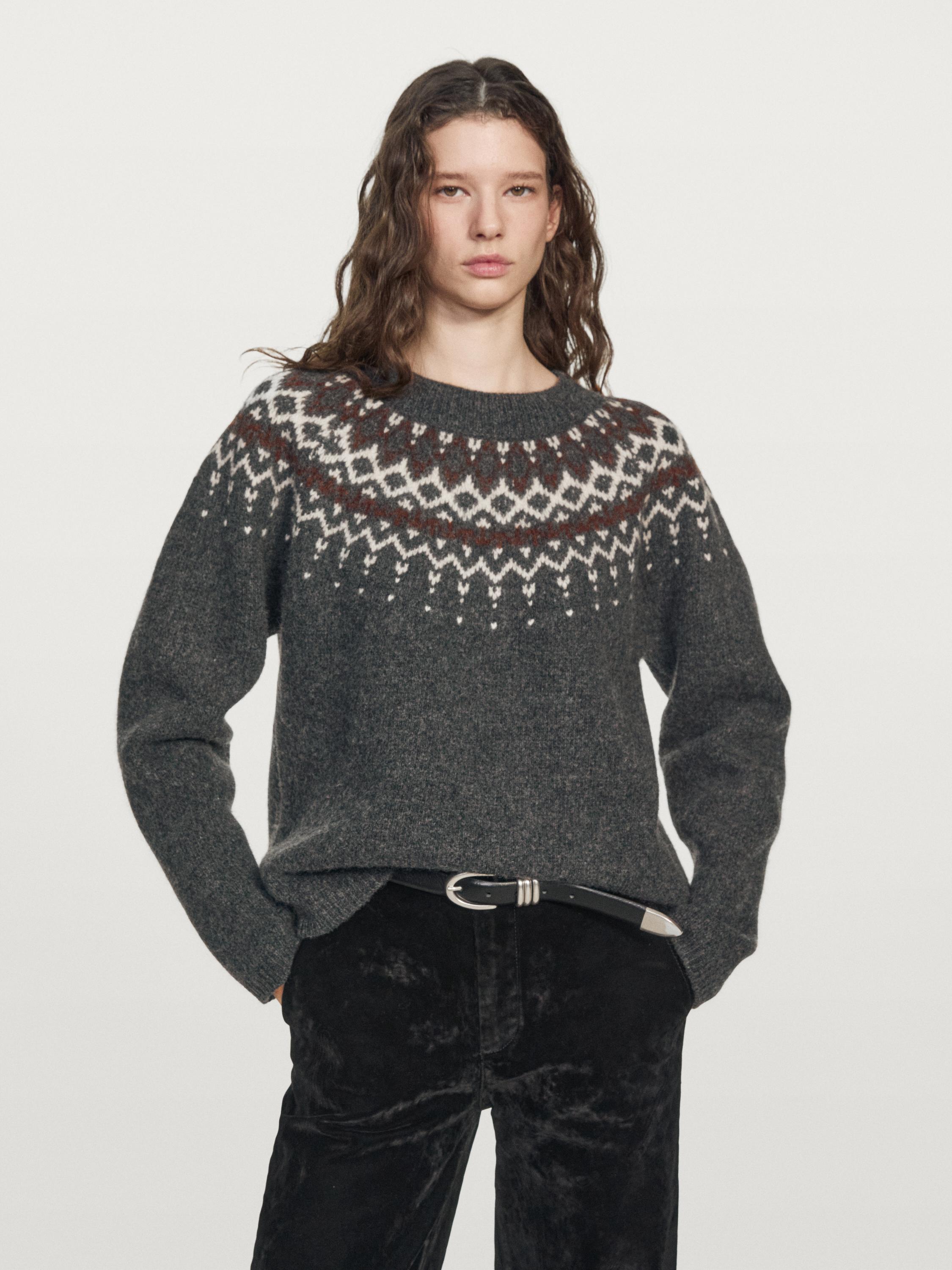 100% wool jacquard knit sweater