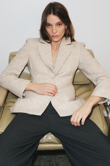 ZW COLLECTION FITTED WOOL PEPLUM BLAZER - Beige by Zara - Image 4