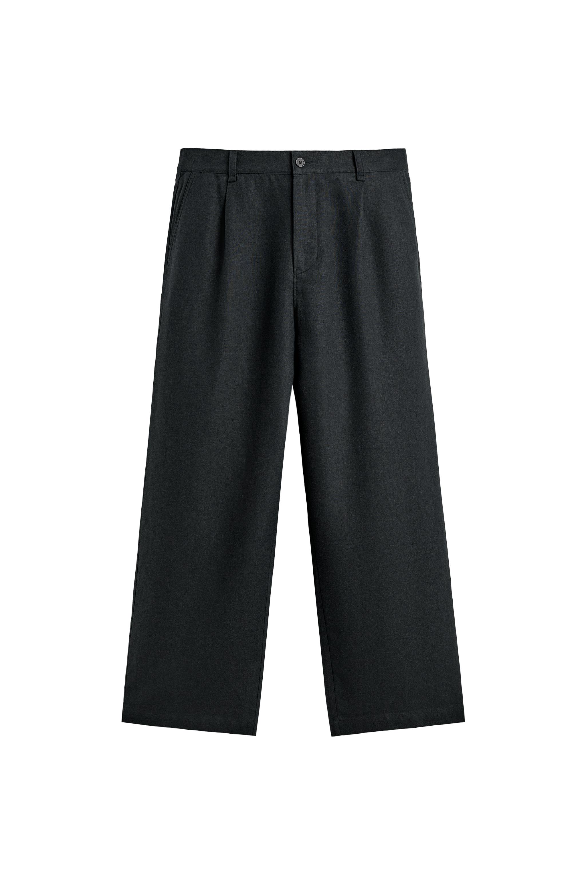 RELAXED FIT LINEN - VISCOSE PANTS - Black | ZARA United States