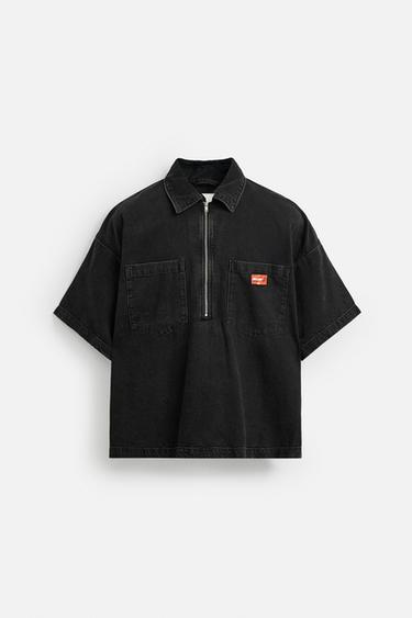 ZIP-UP DENIM POLO SHIRT - Black by Zara