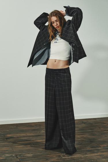 HIGH-WAIST CHECKED TROUSERS - Black / Brown by Zara - Image 0