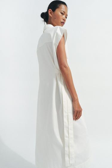 ZW COLLECTION SHIRT DRESS WITH TIES - White by Zara - Image 3