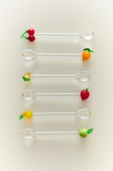 PACK OF GLASS FRUIT DESSERT SPOONS (PACK OF 6) - Red by Zara - Image 4