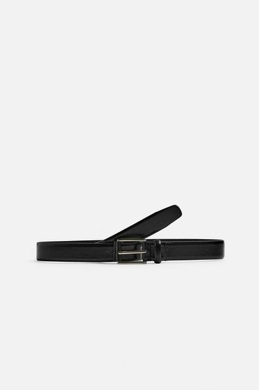 Zara 100% LEATHER BELT WITH OVAL BUCKLE - Black
