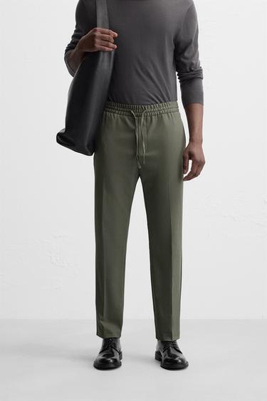 PANTALON CONFORT À TAILLE JOGGING - Kaki foncé de Zara - Image 1