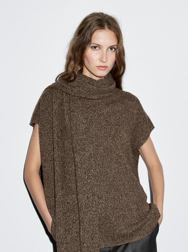 Zara 100% wool waistcoat with scarf detail - Brown