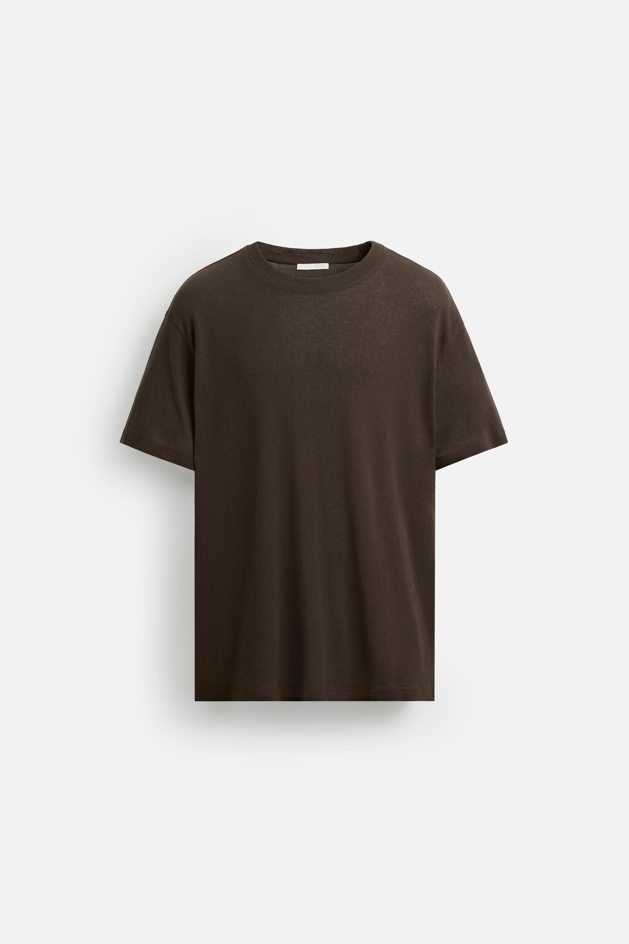 TEXTURED COTTON T-SHIRT - Brown | ZARA United States