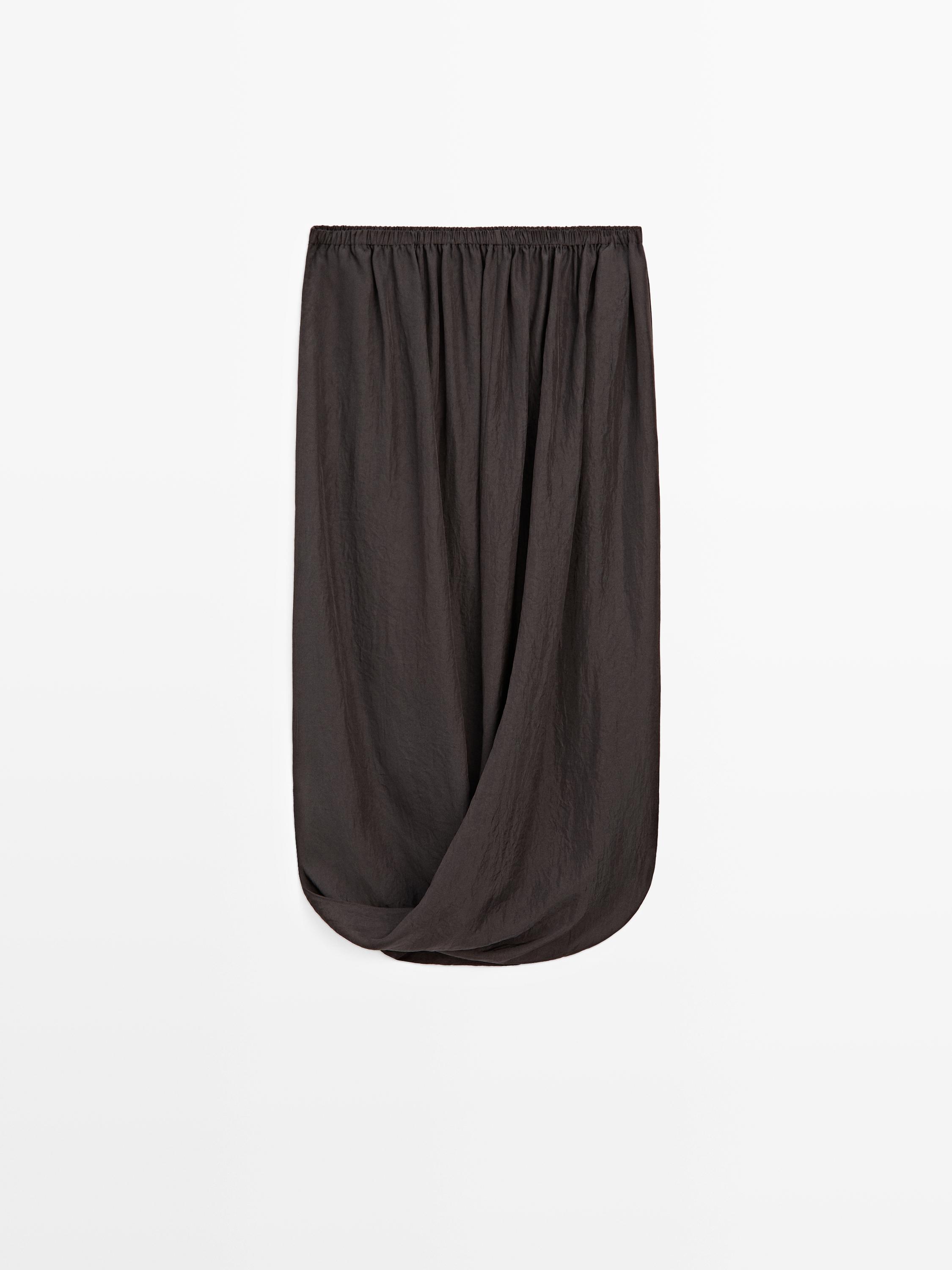 Midi skirt with gathered waistband — Dark brown