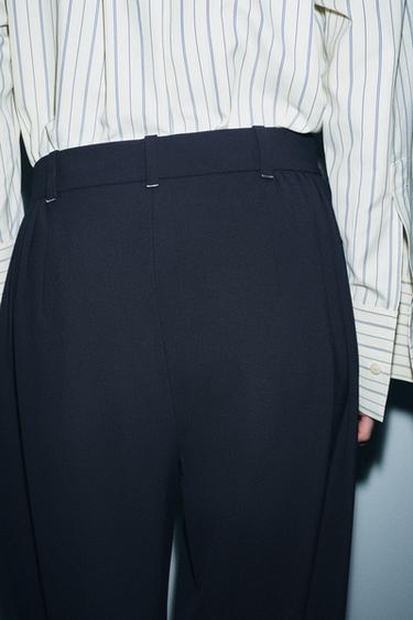 ZW COLLECTION PLEATED WIDE-LEG TROUSERS - Navy blue by Zara - Image 3
