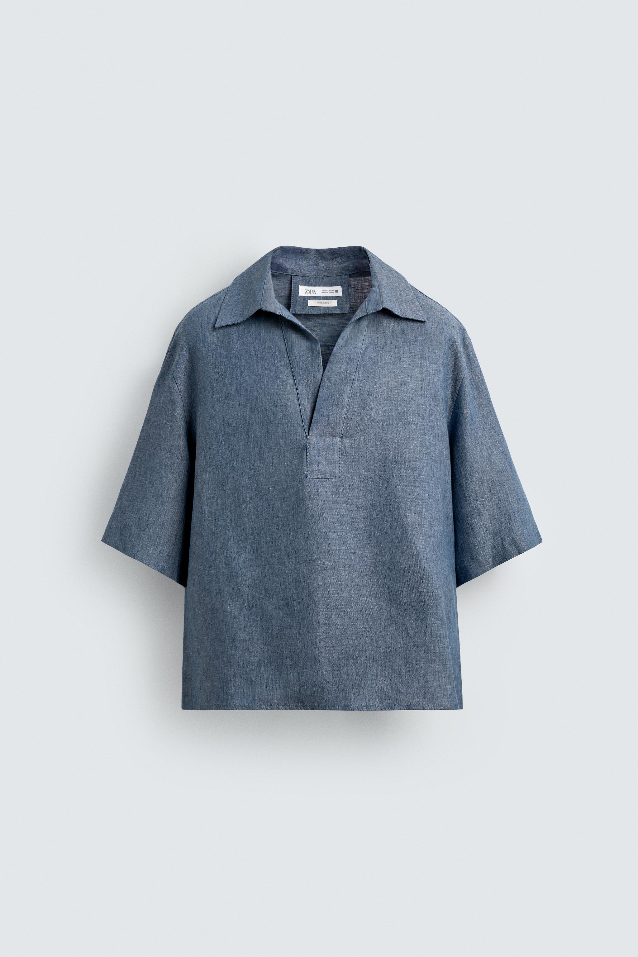 100% LINEN POLO SHIRT - Indigo | ZARA United States