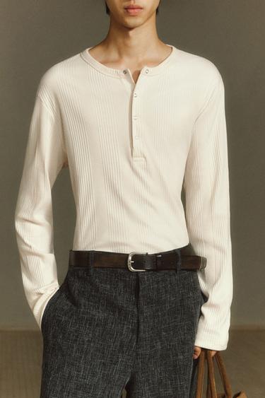 Zara 鈕釦領紋理 T 恤 - 磨白色