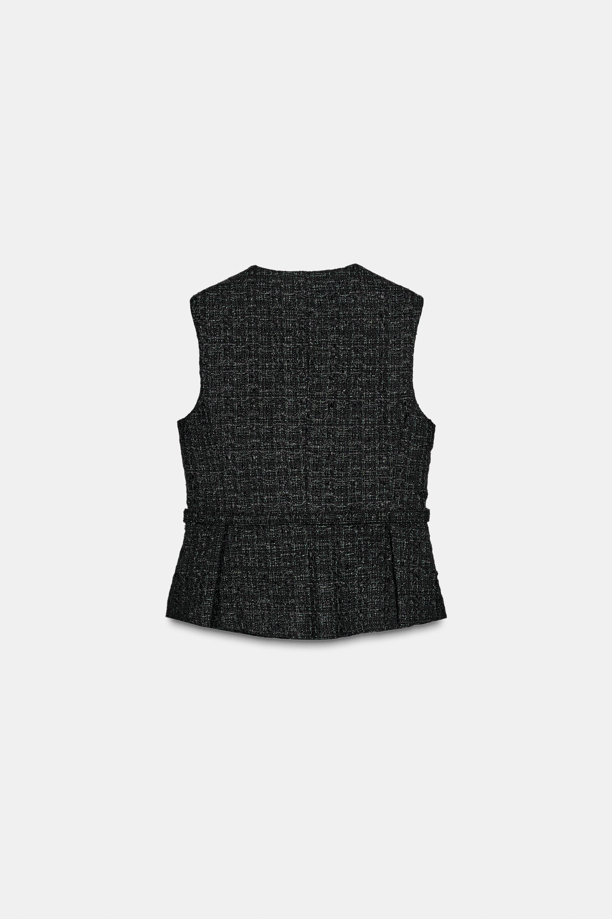 METALLIC THREAD BELTED TEXTURED VEST