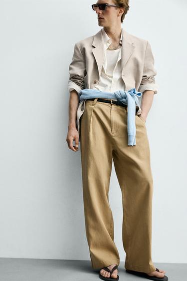 QUẦN XẾP LI VẢI LYOCELL - COTTON - Màu vàng cát từ Zara