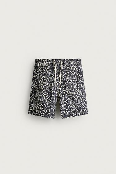 BAÑADOR LARGO ESTAMPADO GEOMÉTRICO - Negro de Zara