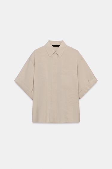 Zara FLOWY POCKET SHIRT - Stone