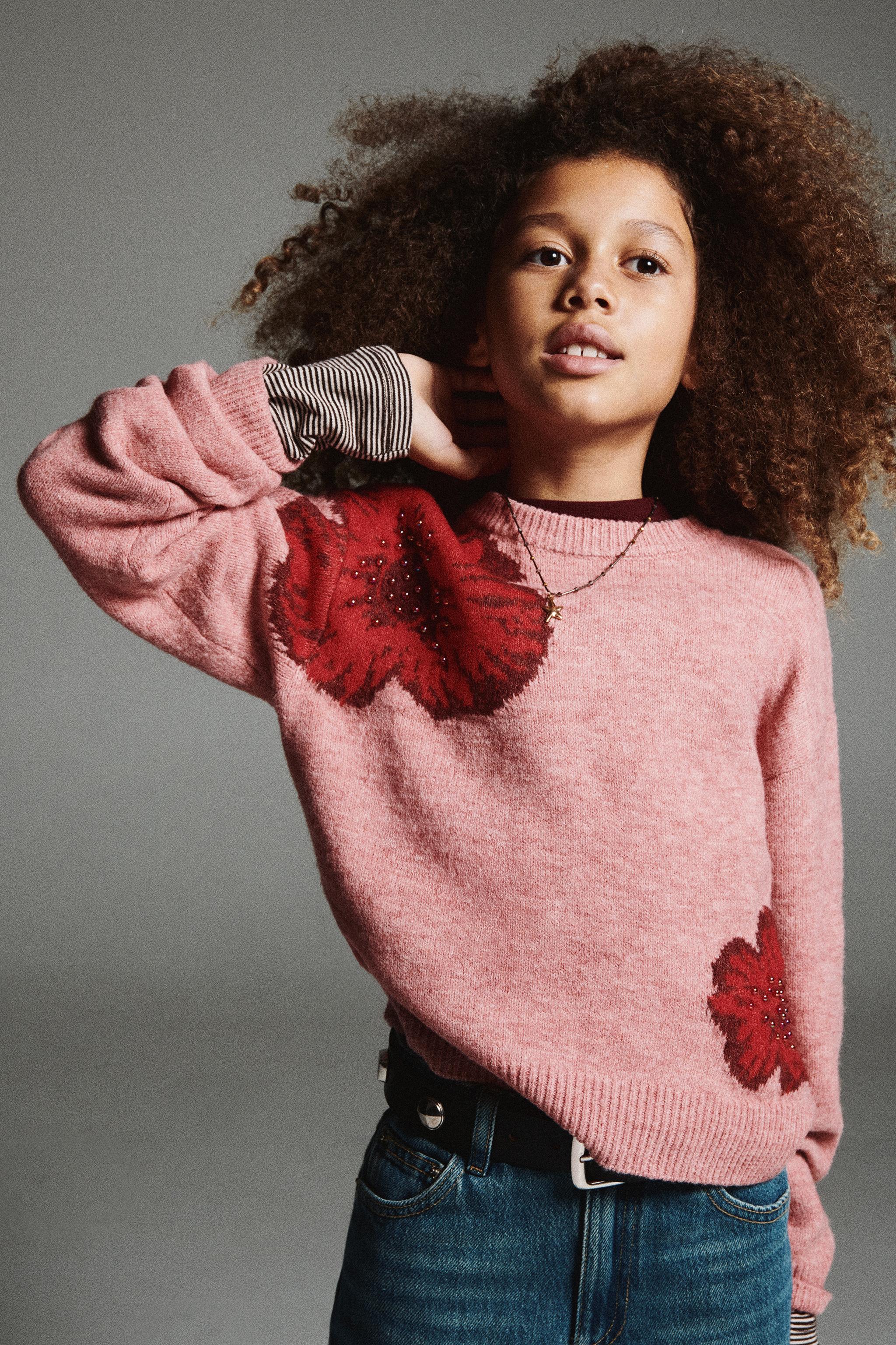 BEADED FLORAL KNIT JUMPER