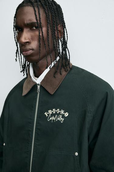 EMBROIDERED CONTRAST COLLAR JACKET - Green by Zara - Image 5