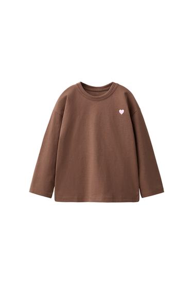 EMBROIDERED HEART T-SHIRT - Chocolate de Zara