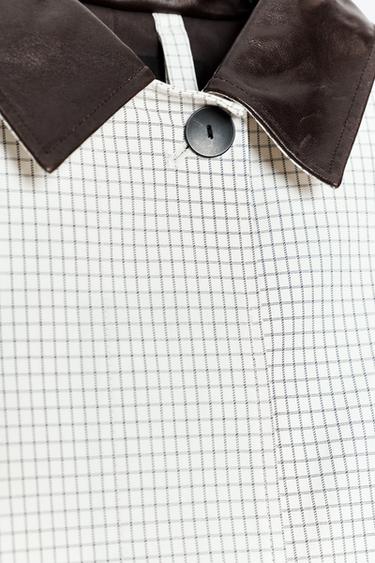 LEATHER EFFECT COLLAR SHORT TRENCH COAT ZW COLLECTION - Black / White by Zara - Image 2