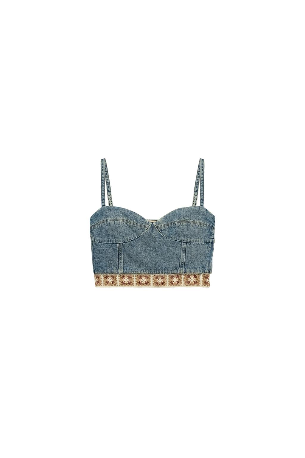 Z1975 COMBINATION CROCHET DENIM TOP - image 3