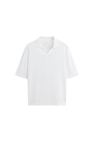 Zara 100% HEMP KNIT POLO SHIRT - White