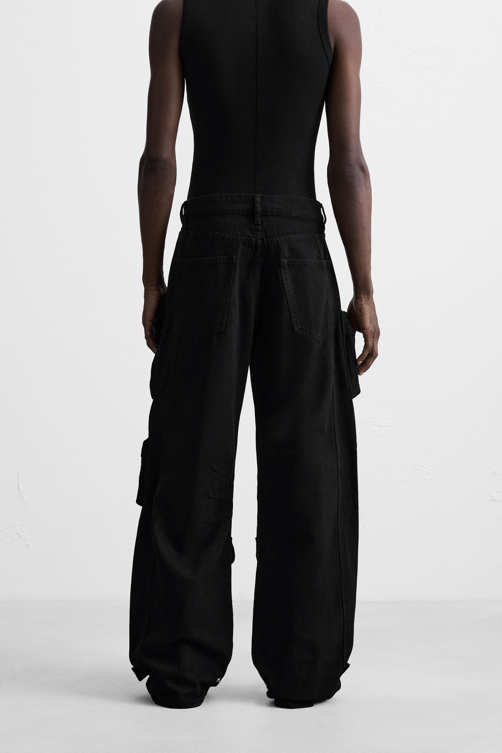 DENIM CARGO PANTS WITH POCKETS