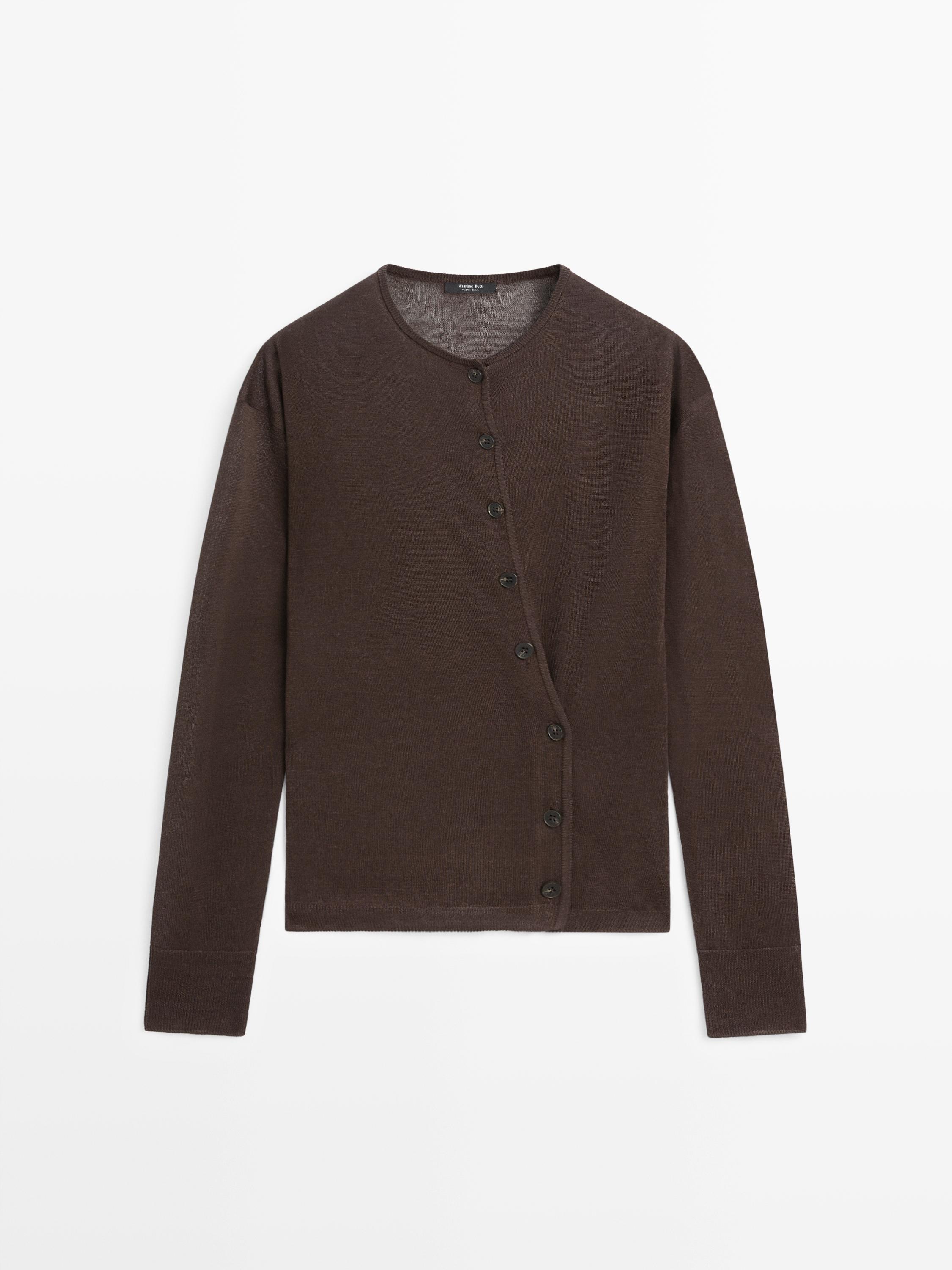 Linen blend cardigan with button detail
