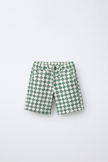 CHECKERBOARD TWILL BERMUDA SHORTS - Green / Ecru by Zara - Image 0