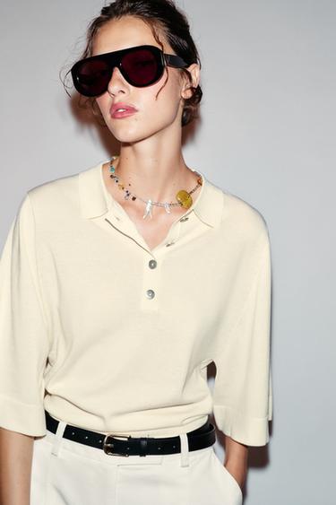 3/4 SLEEVE KNIT POLO SHIRT - Ecru by Zara