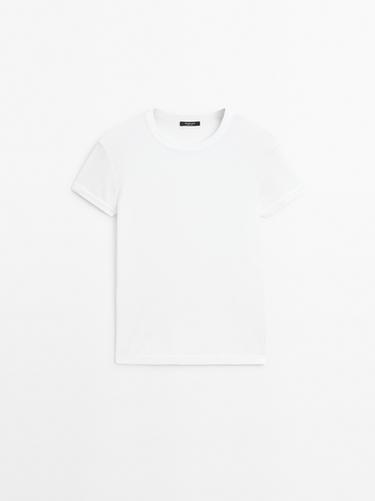 Camiseta manga corta 100% algodón - Blanco roto de Zara