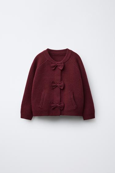 KNIT BOMBER WITH BOWS - Burgundy by Zara