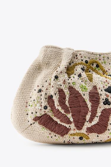 EMBROIDERED FLOWER BEAD BAG - Ecru de Zara - Image 2