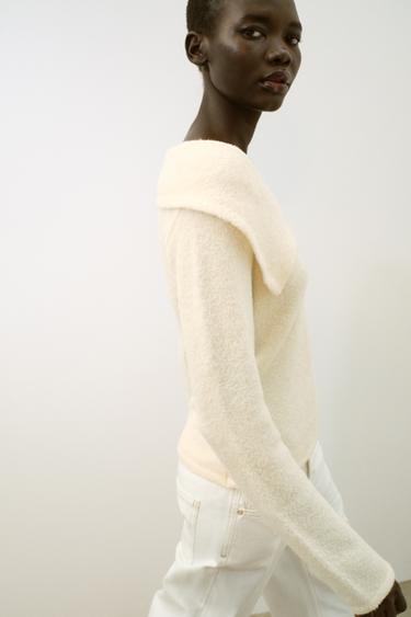 Zara LAPEL ZIPPER TOP - Ecru