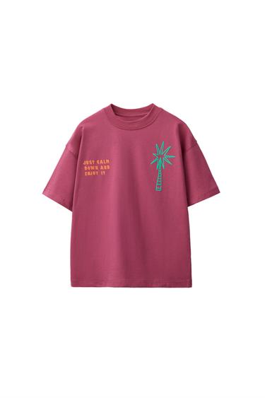 Zara PRINTED TEXT T-SHIRT - Fuchsia