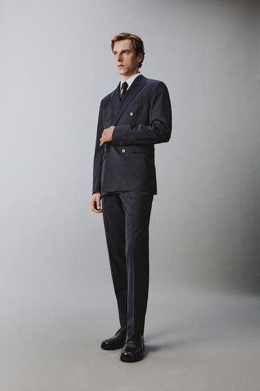 100% WOOL PINSTRIPED SUIT TROUSERS - Navy blue by Zara