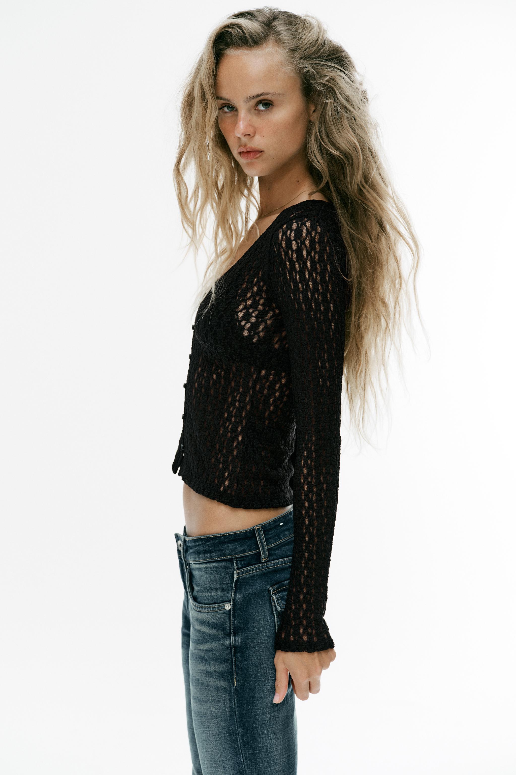 Zara Düğmeli Dantelli Top görsel 4