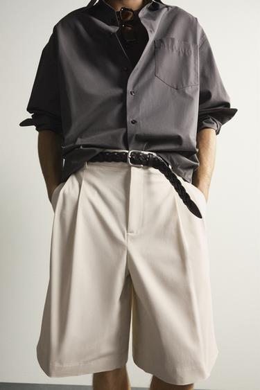Zara WIDE FIT PLEATED SHORTS - Oyster-white