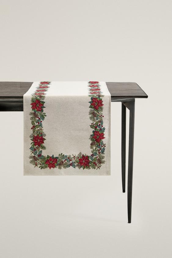 Zara CHRISTMAS FLORAL JACQUARD TABLE RUNNER - Red - Image 0