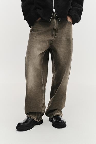 Zara BAGGY FIT 牛仔褲 - 卡其色