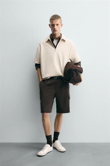 Zara INTERLOCK ZIP POLO SHIRT - Stone - Image 0