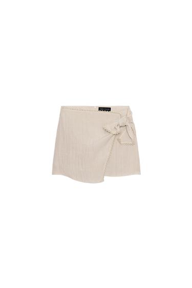 LACE KNOTTED SKORT - Light beige by Zara