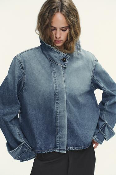 TRF HIGH NECK DENIM JACKET - Blue by Zara
