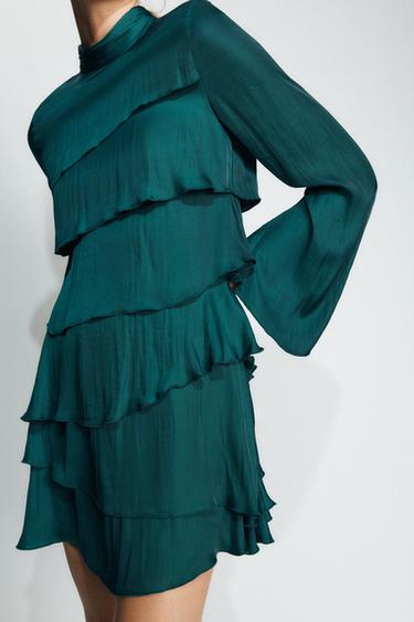 Zara RUFFLED MINI DRESS - Green