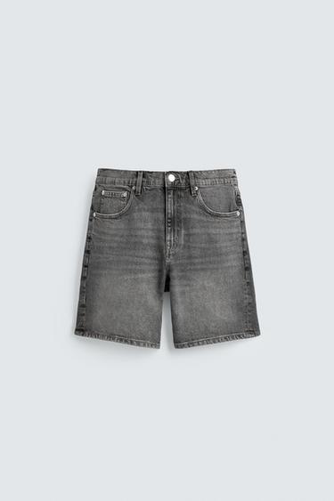 REGULAR FIT DENIM BERMUDA SHORTS - Grey by Zara