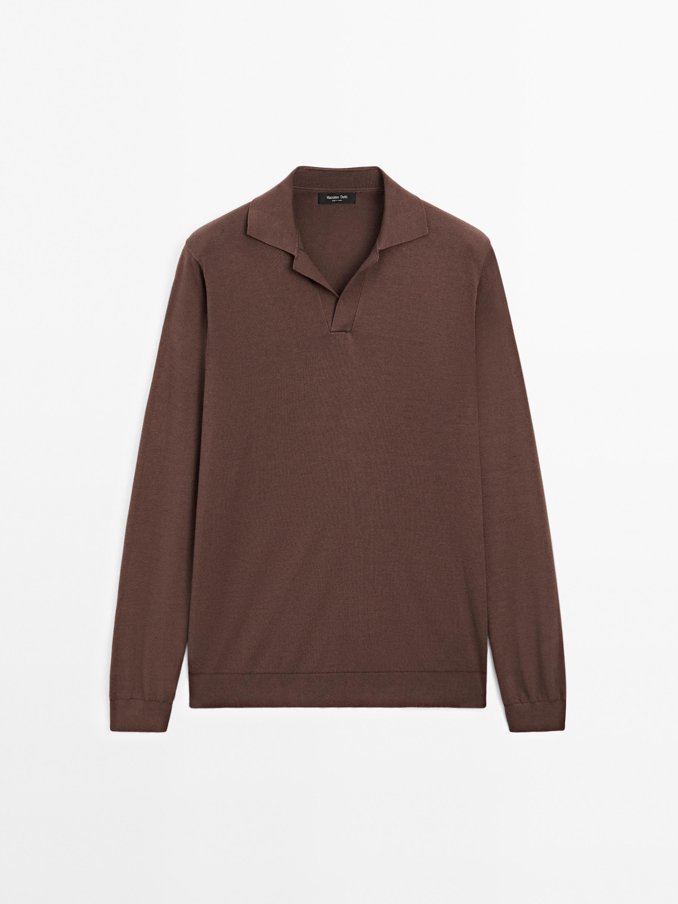 Pull polo en maille de coton et soie mélangés