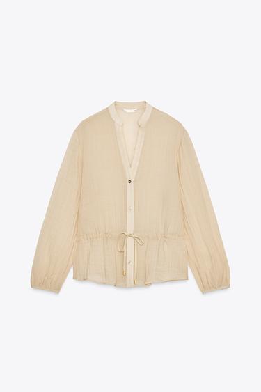 CHEMISE SEMI-TRANSPARENTE À EFFET PLISSÉ - Beige clair de Zara - Image 4
