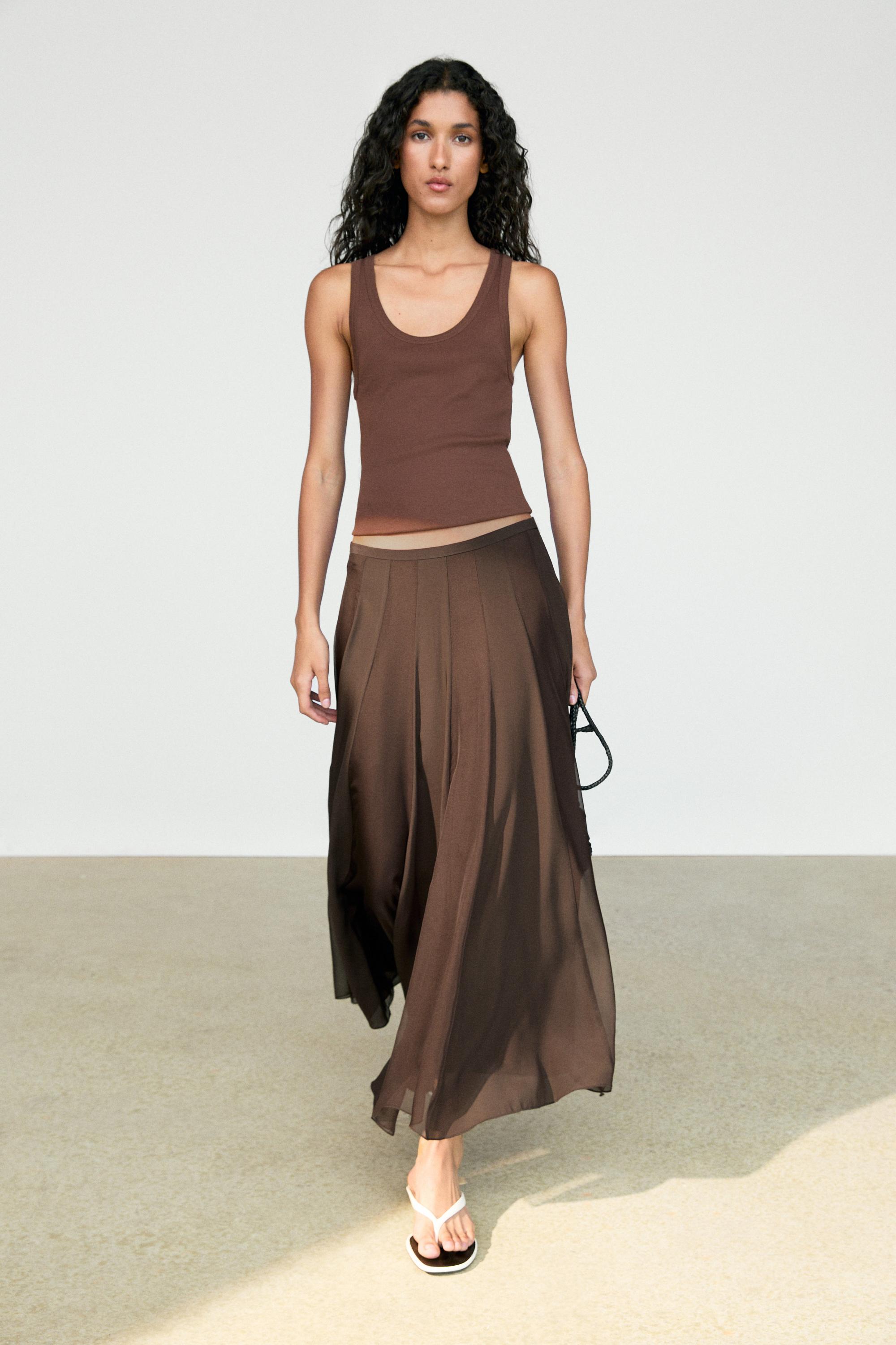 Flowing flared midi skirt - Brown | ZARA United States
