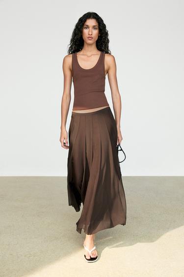 Zara Flowing flared midi skirt - Brown - Image 0